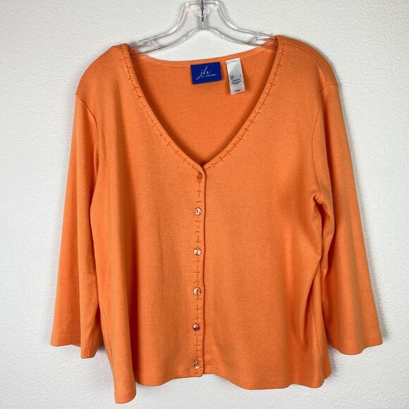 J. H. Collectibles Cardigan Sweater Size M-L Orange Cotton Knit Beaded Buttons - Picture 6 of 6